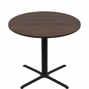 60" Round Two-Sided Oak/Walnut Quick Ship Table - Walnut Up + Black Bar Height 40" x 40" Cross Base