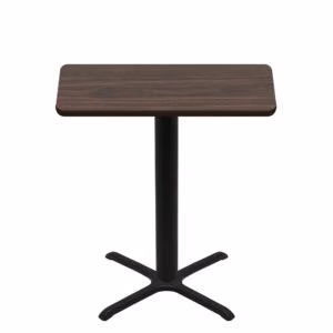 30" x 48" Two-Sided Oak/Walnut Quick Ship Table - Walnut Up + Black Bar Height 30" x 30" Cross Base