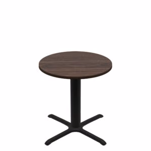 36" Round Two-Sided Oak/Walnut Quick Ship Table - Walnut Up + Black Standard Height 30" x 30" Cross Base