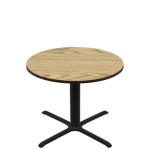 48" Round Two-Sided Oak/Walnut Quick Ship Table - Oak Up + Black Standard Height 36" x 36" Cross Base