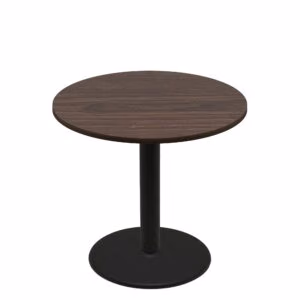 48" Round Two-Sided Oak/Walnut Quick Ship Table - Walnut Up + Black Counter Height 30" Disc Base