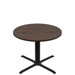 48" Round Two-Sided Oak/Walnut Quick Ship Table - Walnut Up + Black Standard Height 36" x 36" Cross Base