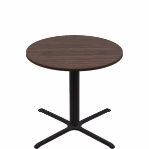 48" Round Two-Sided Oak/Walnut Quick Ship Table - Walnut Up + Black Counter Height 40" x 40" Cross Base