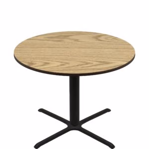 60" Round Two-Sided Oak/Walnut Quick Ship Table - Oak Up + Black Counter Height 40" x 40" Cross Base