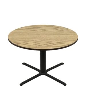 60" Round Two-Sided Oak/Walnut Quick Ship Table - Oak Up + Black Standard Height 40" x 40" Cross Base