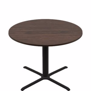 60" Round Two-Sided Oak/Walnut Quick Ship Table - Walnut Up + Black Counter Height 40" x 40" Cross Base