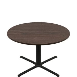 60" Round Two-Sided Oak/Walnut Quick Ship Table - Walnut Up + Black Standard Height 40" x 40" Cross Base