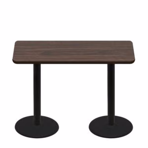 30" x 60" Two-Sided Oak/Walnut Quick Ship Table - Walnut Up + (2) Black Counter Height 22" Disc Bases