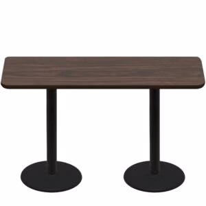 30" x 72" Two-Sided Oak/Walnut Quick Ship Table - Walnut Up + (2) Black Counter Height 22" Disc Bases