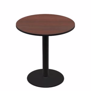 48" Round Two-Sided Mahogany/Black Quick Ship Table - Mahogany Up + Black Bar Height 30" Disc Base