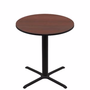 48" Round Two-Sided Mahogany/Black Quick Ship Table - Mahogany Up + Black Bar Height 36" x 36" Cross Base