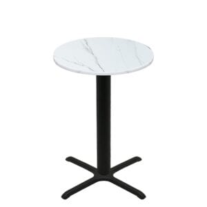 36" Round Thermoform Calcutta Marble Quick Ship Table + Black Bar Height 30" x 30" Cross Base