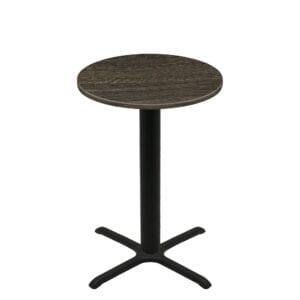 36" Round Thermoform Dark Walnut Quick Ship Table + Black Bar Height 30" x 30" Cross Base