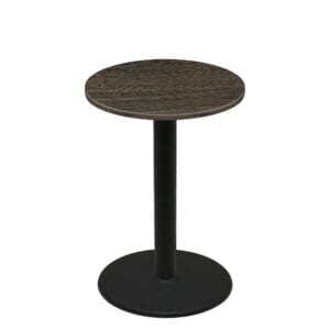 36" Round Thermoform Dark Walnut Quick Ship Table + Black Bar Height 30" Disc Base