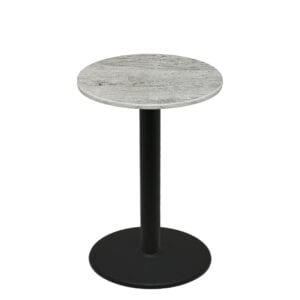 36" Round Thermoform Gray Barn Board Quick Ship Table + Black Bar Height 30" Disc Base