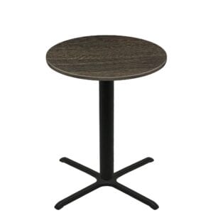 42" Round Thermoform Dark Walnut Quick Ship Table + Black Bar Height 36" x 36" Cross Base