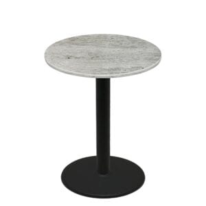 42" Round Thermoform Gray Barn Board Quick Ship Table + Black Bar Height 30" Disc Base
