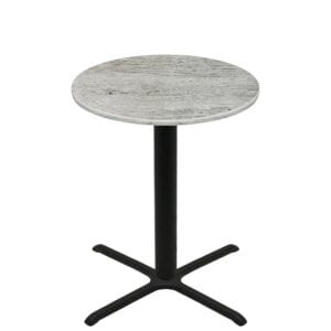 42" Round Thermoform Gray Barn Board Quick Ship Table + Black Bar Height 36" x 36" Cross Base