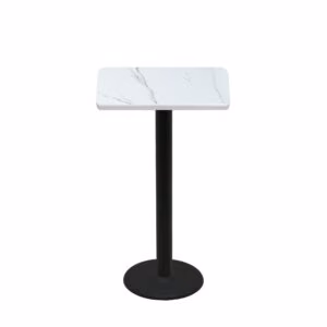 24" x 30" Thermoform Calcutta Marble Quick Ship Table + Black Bar Height 18" Disc Base