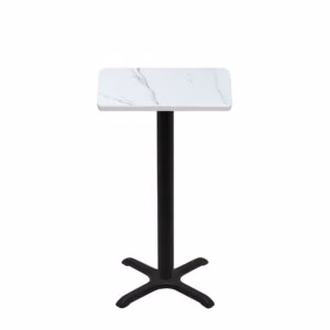 24" x 30" Thermoform Calcutta Marble Quick Ship Table + Black Bar Height 22" x 22" Cross Base