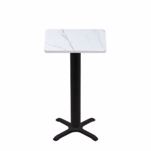 30" x 30" Thermoform Calcutta Marble Quick Ship Table + Black Bar Height 22" x 22" Cross Base