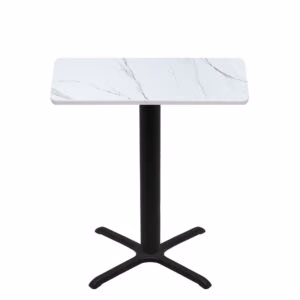 30" x 48" Thermoform Calcutta Marble Quick Ship Table + Black Bar Height 30" x 30" Cross Base