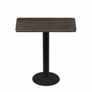 30" x 48" Thermoform Dark Walnut Quick Ship Table + Black Bar Height 22" Disc Base