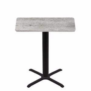30" x 48" Thermoform Gray Barn Board Quick Ship Table + Black Bar Height 30" x 30" Cross Base