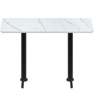 30" x 72" Thermoform Calcutta Marble Quick Ship Table + (2) Black Bar Height 22" T Bases