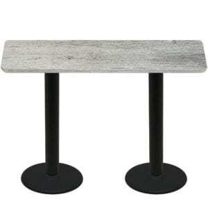 30" x 72" Thermoform Gray Barn Board Quick Ship Table + (2) Black Bar Height 22" Disc Bases