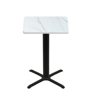 36" x 36" Thermoform Calcutta Marble Quick Ship Table + Black Bar Height 30" x 30" Cross Base