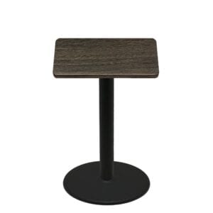 36" x 36" Thermoform Dark Walnut Quick Ship Table + Black Bar Height 30" Disc Base