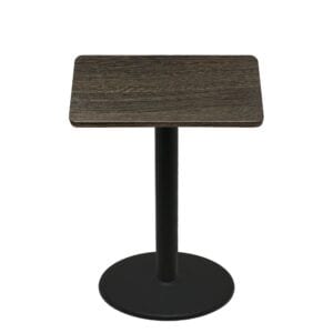 42" x 42" Thermoform Dark Walnut Quick Ship Table + Black Bar Height 30" Disc Base