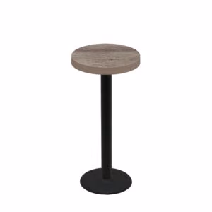 24" Round Urban Weathered Barnwood Quick Ship Table + Black Bar Height 18" Disc Base