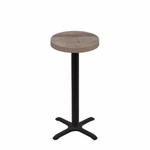 24" Round Urban Weathered Barnwood Quick Ship Table + Black Bar Height 22" x 22" Cross Base