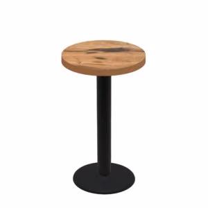 30" Round Urban Natural Heartwood Quick Ship Table + Black Bar Height 22" Disc Base