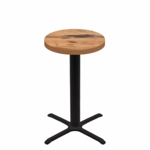 30" Round Urban Natural Heartwood Quick Ship Table + Black Bar Height 30" x 30" Cross Base