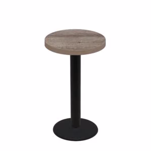 30" Round Urban Weathered Barnwood Quick Ship Table + Black Bar Height 22" Disc Base