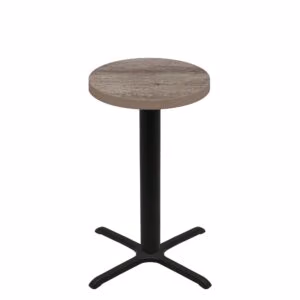 30" Round Urban Weathered Barnwood Quick Ship Table + Black Bar Height 30" x 30" Cross Base