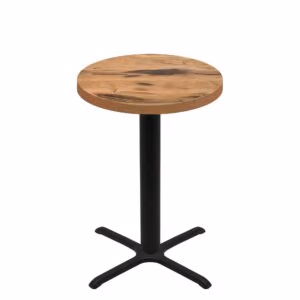 36" Round Urban Natural Heartwood Quick Ship Table + Black Bar Height 30" x 30" Cross Base