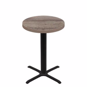 36" Round Urban Weathered Barnwood Quick Ship Table + Black Bar Height 30" x 30" Cross Base