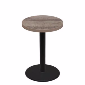 36" Round Urban Weathered Barnwood Quick Ship Table + Black Bar Height 30" Disc Base