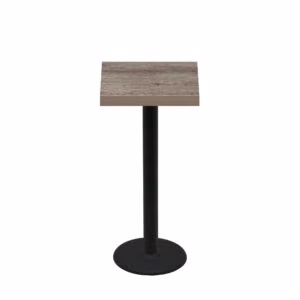 24" x 24" Urban Weathered Barnwood Quick Ship Table + Black Bar Height 18" Disc Base