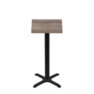 24" x 24" Urban Weathered Barnwood Quick Ship Table + Black Bar Height 22" x 22" Cross Base