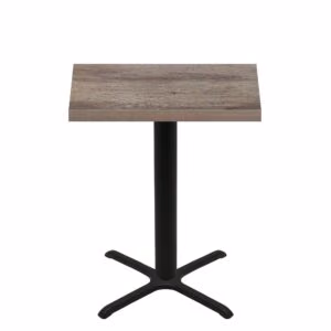 30" x 42" Urban Weathered Barnwood Quick Ship Table + Black Bar Height 30" x 30" Cross Base