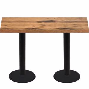 30" x 72" Urban Natural Heartwood Quick Ship Table + (2) Black Bar Height 22" Disc Bases