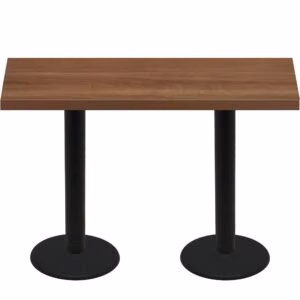 30" x 72" Urban Toasted Birch Quick Ship Table + (2) Black Bar Height 22" Disc Bases