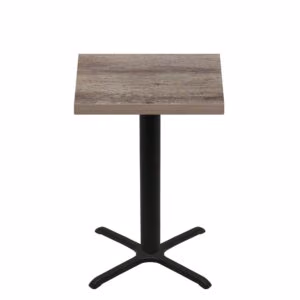 36" x 36" Urban Weathered Barnwood Quick Ship Table + Black Bar Height 30" x 30" Cross Base