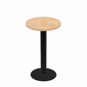 30" Round Woodland Clear Coat Finish Quick Ship Table + Black Bar Height 22" Disc Base