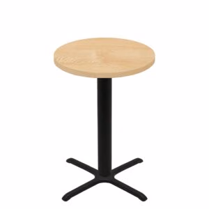 36" Round Woodland Clear Coat Finish Quick Ship Table + Black Bar Height 30" x 30" Cross Base